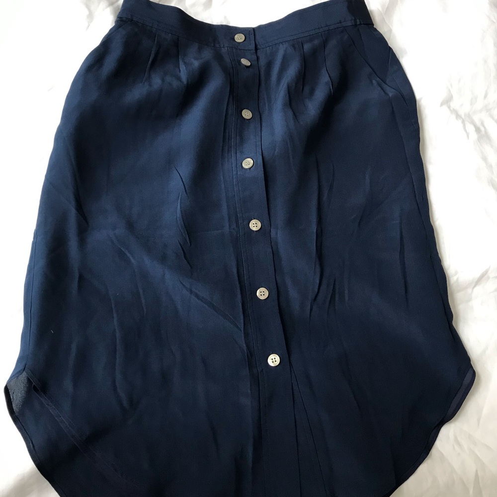 Madewell navy silk button up midi skirt